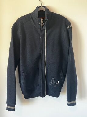 Navy/Grey Armani Jeans Varsity Jacket Sz XL 100% Virgin Wool